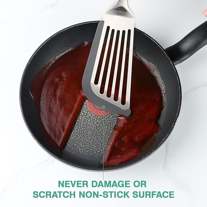 Fish Spatula for Nonstick Cookware, Stainless Steel Slotted Spatula with Silicone Edge, Flexible Metal Turner for Cooking, Flipping, Frying, 12.6" Egg Flipper Utensils, Heat Resistant Handle