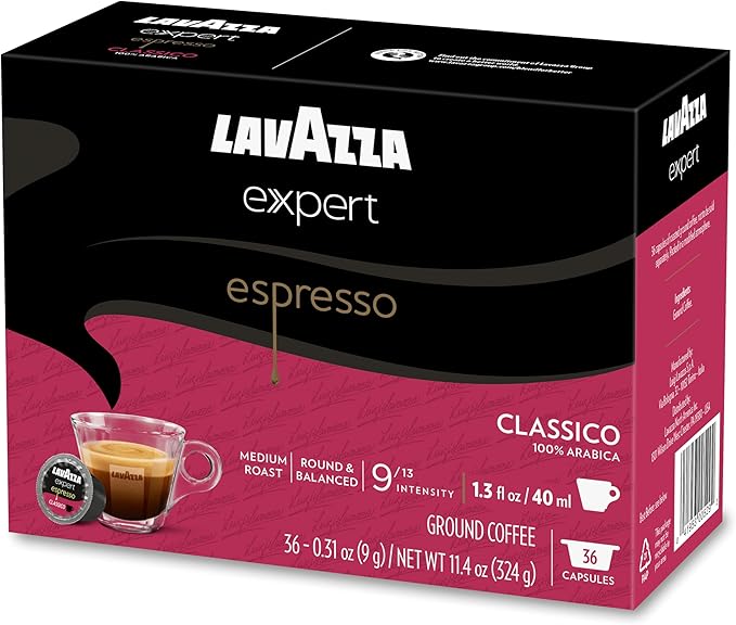 Lavazza Expert Espresso Classico Capsules, Medium Roast, 100% Arabica, Compatible with Lavazza Classy Machines (36 Capsules)