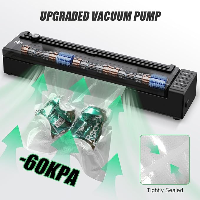 Etunia Vacuum Sealer, Cordless Rechargeable Vacuum Sealer Machine for Dry/Moist Food Storage to Extend Fresh, With Manual Vacuum, 1 Air Hose for Food Containers, Bag Cutter and 10 Vacuum Sealer Bags