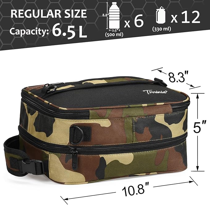 Tirrinia Expandable Insulated Lunch Bag for Men Women – Leakproof Reusable Cooler LunchBox for Kids & Adults with Shoulder Strap, Perfect for Work, School, Office, Travel,Camo