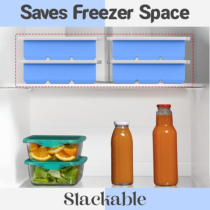 KitchFort Large Silicone Ice Cube Tray (2-Pack), Easy Release 2" Big Ice Cubes - Cocktail, Whiskey Ice Cubes Mold - Ice Trays for Freezer with Lid - Stackable Silicone Ice Tray - Blue