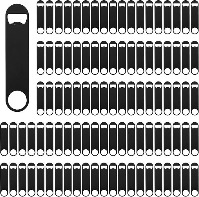 100 Pack Flat Beer Bottle Opener 5 inch Stainless Steel Flat Bottle Opener Black Beer Bottle Openers for Bartender Kitchen Bar Restaurant (5 Inch)