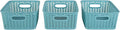 Simplify 3 Pack Small Herringbone Storage Basket, Dimensions: 10"x8"x4", Herringbone Design, Light Weight, Great for Bathroom, Kitchen, Office, Closet, 2 Open Handles, Dusty Blue