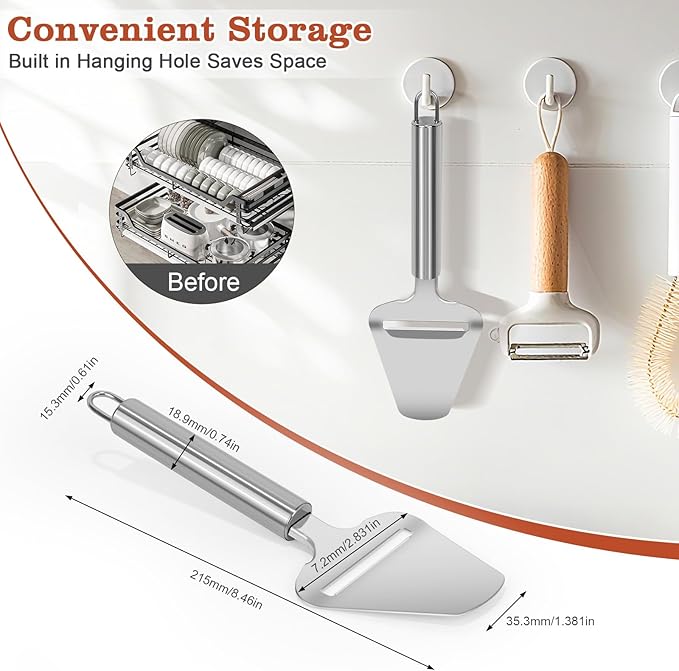 Premium Stainless Steel Cheese Slicer For All Types Of Cheese, Multi-Functional Handheld Cheese Slicers Cutter For Block And Hard, Dishwasher Safe, Essential For Every Kitchen.