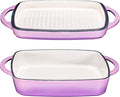 Bruntmor 2-in-1 Square Enamel Cast Iron Dutch Oven Baking Pan with Handles, Purple Baking Pans Set with Cast Iron Skillet, Braising Pan for Casserole Dish with lid, Oven Safe