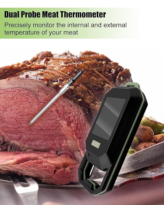 Meat Thermometer with Dual Probes, Thermometer Ultra-Thin Probe for Monitoring of BBQ Grill Oven, Food Temperature Tracking