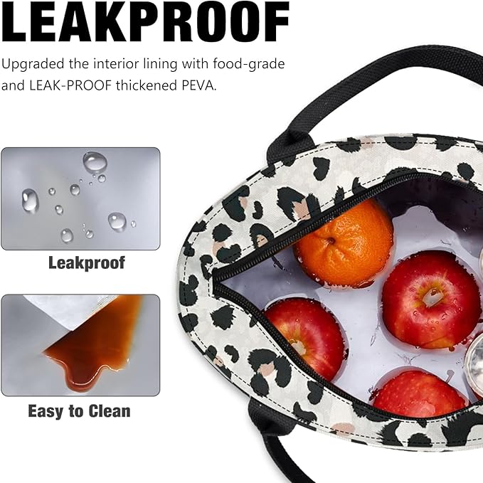 Aosbos Lunch Tote Bag, Insulated Lunch Box for Women, Leakproof Lunch Cooler Purse for Work, Leopard Print