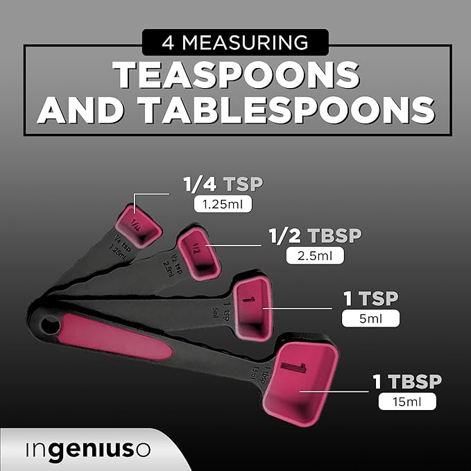 Collapsible Measuring Cups and Nesting Spoons - Adjustable Silicone for Cooking, used for Liquid and Dry Kitchen Items - Portable Portion Control, Dog Food, Kids, Travel, Camper, Space-Saving - 1 Set