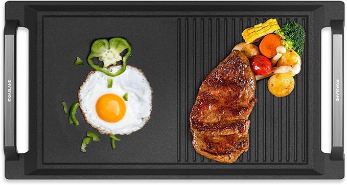 GASLAND Rectangular 2-in-1 Cast Iron Grill/Griddle Pan with Handles, Non-Stick & Non-Rust Coating for Induction Cooktop