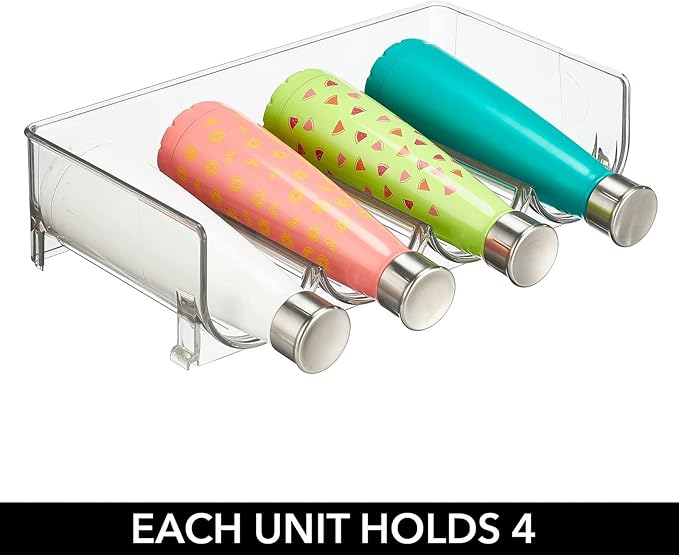 mDesign Plastic Free-Standing Stackable Bottle Storage Rack, for Kitchen Countertop, Fridge, Freezer; Organizer for Water Bottles, Sports Drinks; Ligne Collection, 2 Pack - Store 8 Bottles - Clear