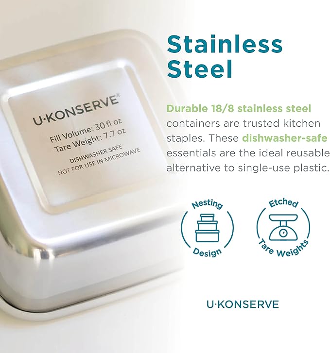 U Konserve Stainless Steel Food Storage Bento Box Container, Leak Proof Silicone Lid Dishwasher Safe - Plastic Free (30oz Teal)