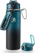 GOSWAG Insulated Sports Water Bottle, 24oz 2 Lids(with Straw/No Straw), Stainless Steel Water Bottles with Paracord Handle, Insulated Bottle with Double-Wall Vacuum Insulation