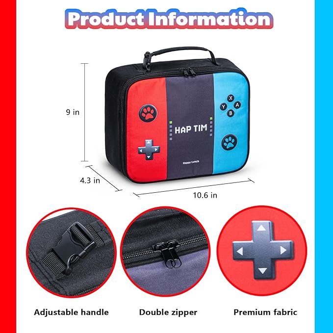 Hap Tim Insulated Lunch Bag for Boys, Reusable Lunch Box for Women & Men, Lunchbox for Girls, Portable Lunchbag（18654-YX）