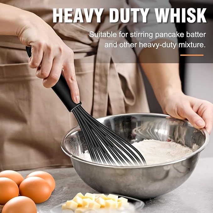 Walfos Silicone Whisk,11 Inch Silicone Whisks for Cooking Non Scratch,BPA Free Kitchen Whisk Heat Resistant (480°F) Perfect for Blending,Whisking,Beating,Mixing.Dishwasher Safe (Black）