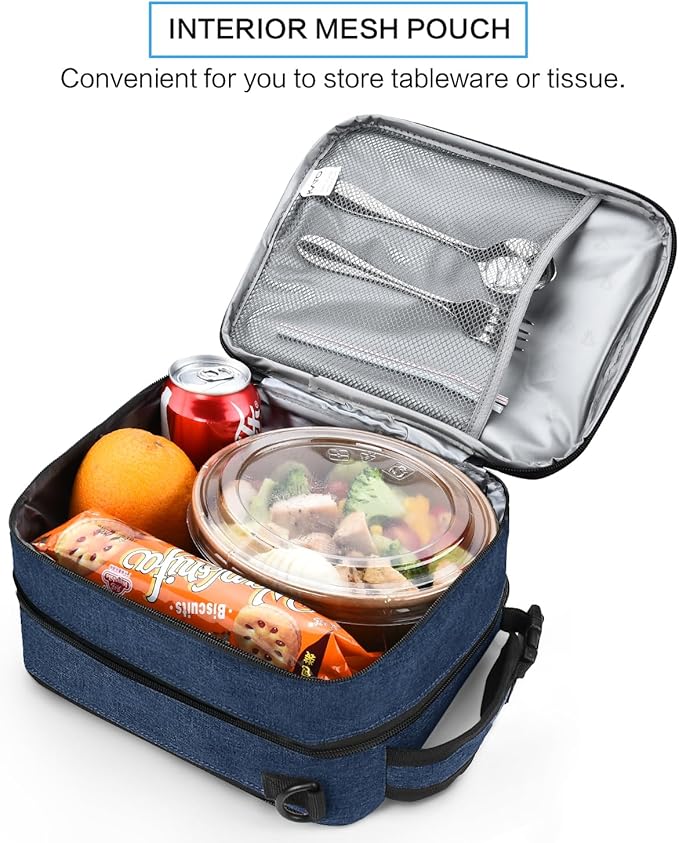 Tirrinia Expandable Insulated Lunch Bag for Men Women – Leakproof Reusable Cooler LunchBox for Kids & Adults with Shoulder Strap, Perfect for Work, School, Office, Travel,Dark Blue