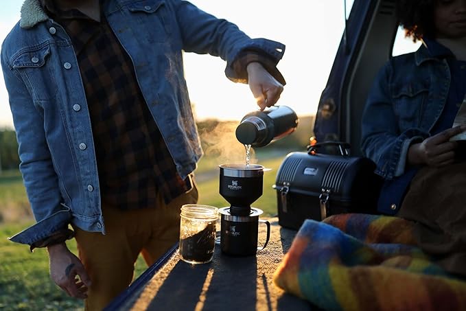 STANLEY Perfect Brew Pour Over Set | 12 oz Camp Mug with Lid Included | Drip Coffee Maker with Reusable Filter | Insulated Stainless Steel | BPA-Free | Matte Black