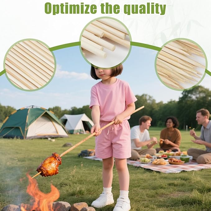 100PCS 36 inch Bamboo Skewers for Marshmallows,S'Mores,Fire Pit,BBQ,Kabob,Grilling, Camping.More Size Choices 6"/8"/10"/12"/36"