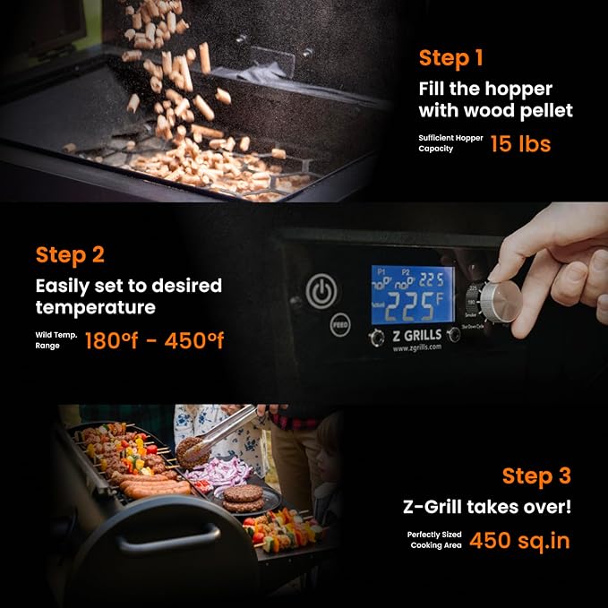 Z GRILLS Electric Wood Pellet Grill Smoker with PID 3.0 Controller, 450°F Max Temperature, 8-in-1 Outdoor Grill & Smoker, 459 Square Inches Cook Area, Meat Probes, Rain Cover (450E PRO)