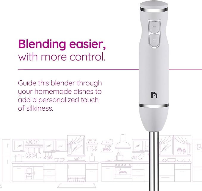 Immersion Hand Blender 2 Speed Stick Mixer with Stainless Steel Shaft & Blade, 300 Watts Easily Food, Mixes Sauces, Purees Soups, Smoothies, and Dips, Ivory