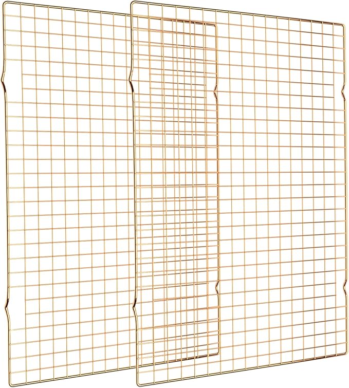 Cooling Rack for Baking, 2-Pack 16x10 Inches Baking Rack, Thick Wire Cookie Rack for Cooking, Roasting, Grilling, Drying, Oven Safe, Fits Half Sheet Pan, Gold