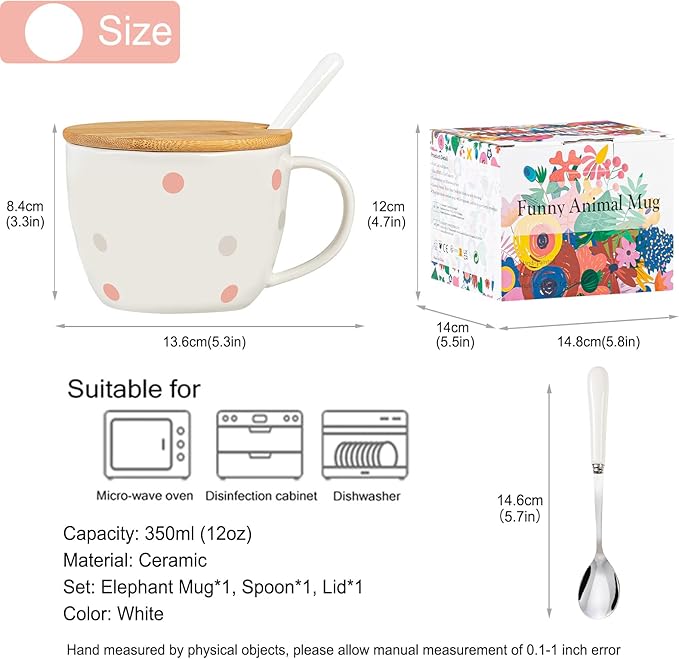 White Elephant Gifts for Adults Cute Elephant Mug with 3D elephant Inside Kawaii Ceramic Coffee Mug Tea Cup with Lid Spoon Friendship Birthday Christmas Gifts for Women Men Sisters Friend Coworkers