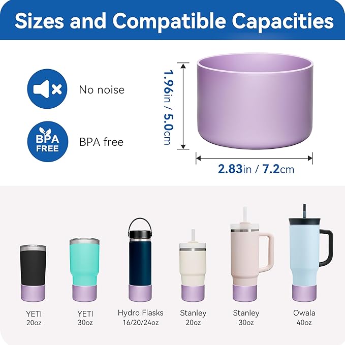 2 Pack Silicone Boot | Compatible with Hydro Flask, Owala, Yeti, Stanley & More | Fits 2.75-2.85" Bottom Bottles/Tumblers (12-40oz) | Anti-Slip | BPA-Free | Scratch & Noise Resistant