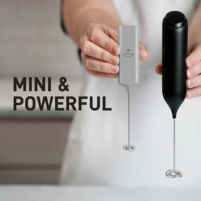 Mini & Mighty Milk Frother Wand – Powerful Handheld Coffee Frother, Battery Operated Drink Mixer – Compact Pocket Size – Detachable Whisk for Latte, Cappuccino, Matcha, Hot Chocolate – Gray