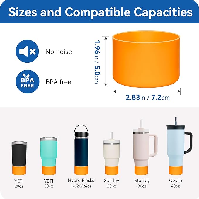 2 Pack Silicone Boot | Compatible with Hydro Flask, Owala, Yeti, Stanley & More | Fits 2.75-2.85" Bottom Bottles/Tumblers (12-40oz) | Anti-Slip | BPA-Free | Scratch & Noise Resistant