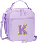 Initial Insulated Lunch Bag for Girls Kids, Back to School Gift, Reusable Leak-proof Lunch Box with Adjustable Strap for School Daycare Travel Picnic (Purple,K)