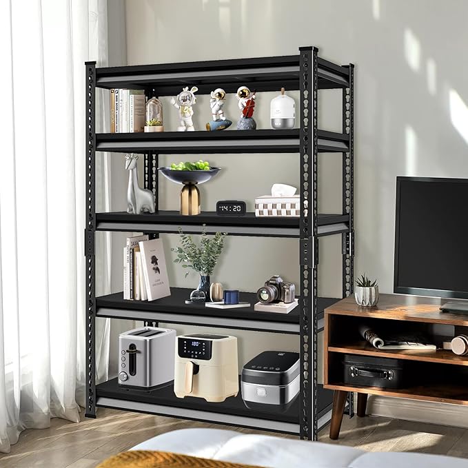 Adjustable Shelving Units and Storage, 40”W Garage Shelving Heavy Duty,2000LBS Loads 5-Tier Garage Storage Shelves, Metal Shelves for Living Room,Pantry,40”W×18”D×72”W,Black