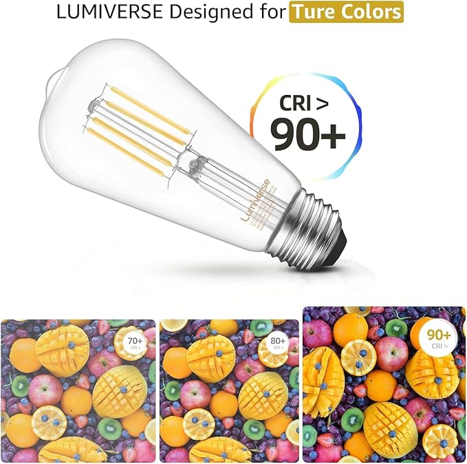 16 Pack ST19 Dimmable LED Edison Bulb, 5.5W (60W Equivalent), 500LM, CRI 95+, 2700K Soft White, E26 Medium Base, Vintage Filament, Clear Glass, Standard Type A Lamp, for Kitchen, Bathroom, Bedroom