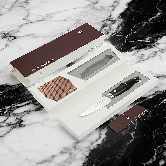 3.5" Paring Knife – Razor Sharp German Steel DIN1.4116 – Precision Fruit & Vegetable Knife for Peeling & Trimming – Full Tang & Ergonomic Handle – Gift Box – Velina Series