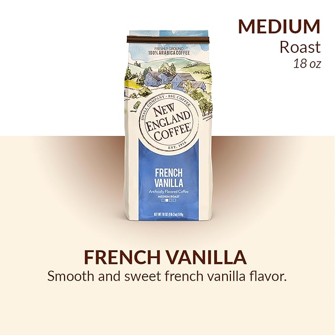 New England Coffee French Vanilla Medium Roast Ground Coffee, 18oz Bag (Pack of 1)