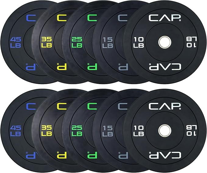 CAP Barbell 2-Inch Olympic Bumper Plate Weight Set with 6 Post Rack | 100-370 lbs | Multiple Options
