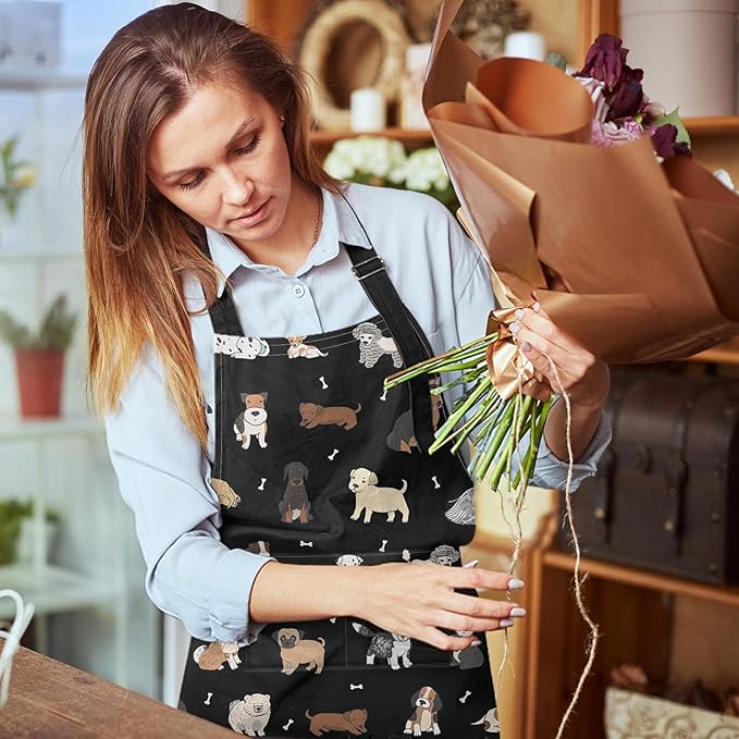 Britimes Doodle Puppy Dog Labrador Apron Home Kitchen Cooking Baking Gardening for Women Men with Pockets 32x28 inch
