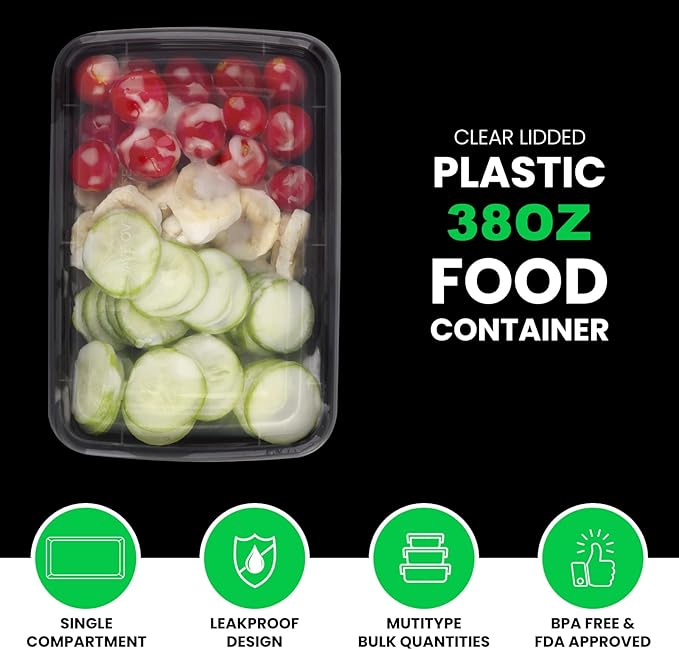 Meal Prep Containers [38OZ] Plastic Food Storage Containers With Lids,10-Pack Reusable To Go Containers, Disposable Food Prep Container, BPA-free, Stackable, Microwave/Dishwasher/Freezer Safe