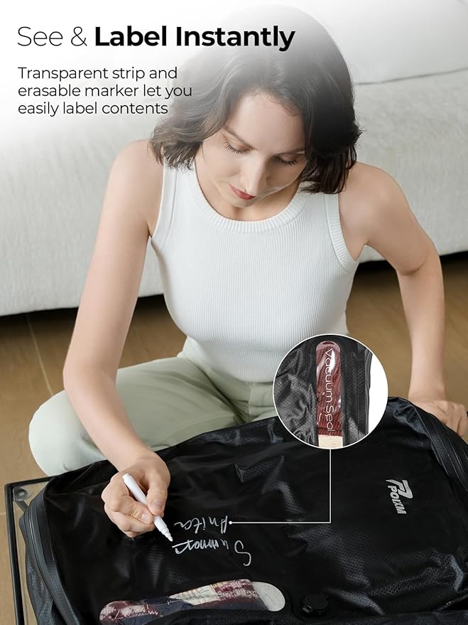 Vacuum Bags for Travel with Wireless Pump, 180° Open Zipper, IP67 Waterproof, Reusable Space Saver Compression Bags for Backpack, Suitcase, Home Storage(1 Pack + Pump)