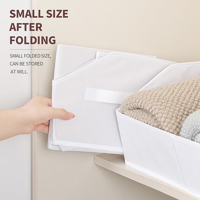 Storage Bins for Shelves - Large Trapezoid Closet Shelf Organizer, Fabric Organization Bins with Handles, Storage Baskets for Clothes, Towel, Purse, 4 Pack, White