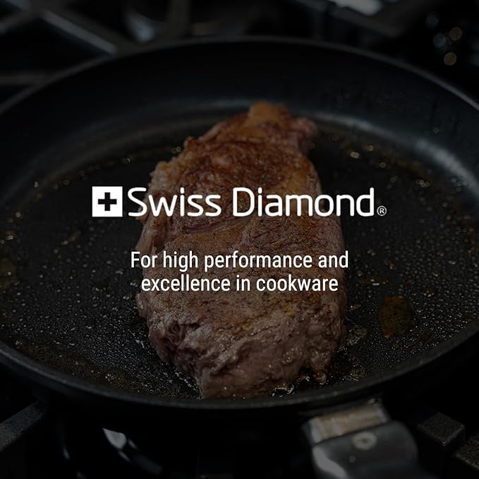 Swiss Diamond 10.25 Inch Frying Pan Nonstick Diamond Frying Pan, Aluminum Coated Skillet, Dishwasher Safe and Oven Safe Fry Pans with Ergonomic Handle, Grey
