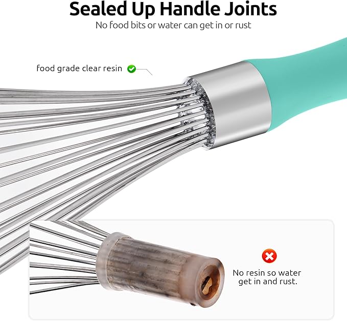 U-Taste Balloon Whisk for Cooking: 18/10 Stainless Steel Kitchen Wire Whisk, Medium Heavy Duty Egg Beater, Manual Baking Mixing Tool with 8 High Flex Wires for Stirring, Blending Sauce (Aqua Sky)