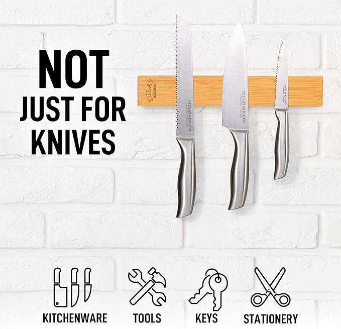 Zulay 11.75" Seamless Maple Wood Magnetic Knife Holder - Wooden Magnetic Knife Strip for Organizing your Kitchen - Elegant & Multifunctional Magnet Holder for Wall with Easy Installation