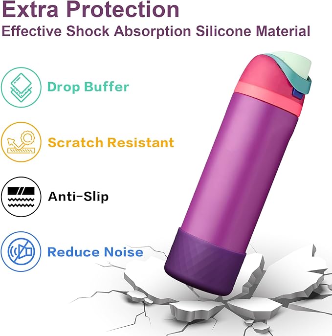 2PCS Silicone Water Bottle Boot for Owala 24oz, Protective Bottom Bumper Anti-Slip Sleeve for FreeSip, Twist, and Flip Stainless Steel Bottles, Dishwasher Safe and BPA Free(Dark Purple)