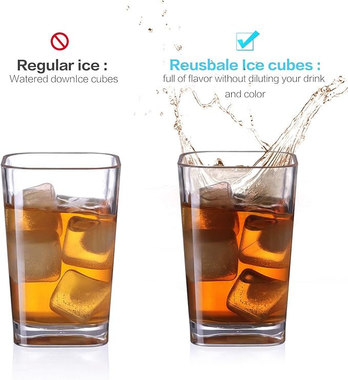 Reuable Ice Cube for Drinks - White Clear Plastic Ice Cube to Keep Drink Cool Longer Filled With Pure Water (20 Packs)