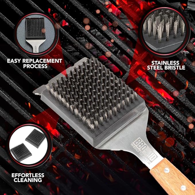 BBQ-AID 2-Pack Wire Grill Brush Replacement Heads, Grill Cleaning Bristle Brush - Screwdriver Included, for 2024 Model Grill Brush and Scraper. No Scratch Cleaning for Any Grill: Char Broil & Ceramic