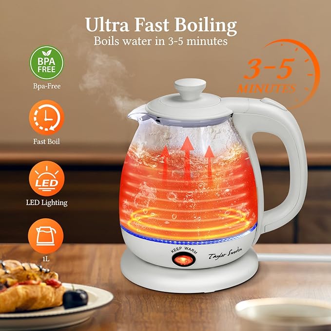Taylor Swift Electric Kettle with Tea Infuser, 1L Small Electric Kettle with Keep Warm, LED Light Hot Water Boiler & Heater for Coffee & Tea, Auto Shut-Off & Boil Dry Protection, BPA Free, White