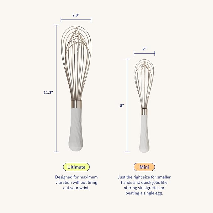 GIR: Get It Right Stainless Steel Whisk - Small Whisks for Cooking, Mixing, and Stirring - Mini-8 Inch - Studio White