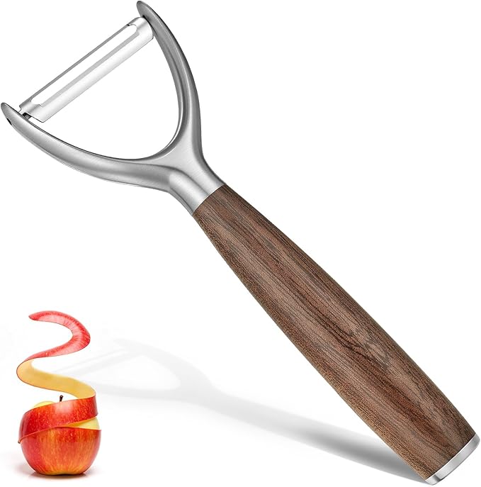 JUSEEPO Premium Vegetable Peeler, Y Type Swivel 304 Stainless Steel Blade Comfortable Solid Wood Handle, Practical gifts for the home kitchen mom grandma for Veggie, Fruit, Potato(Hard Maple)