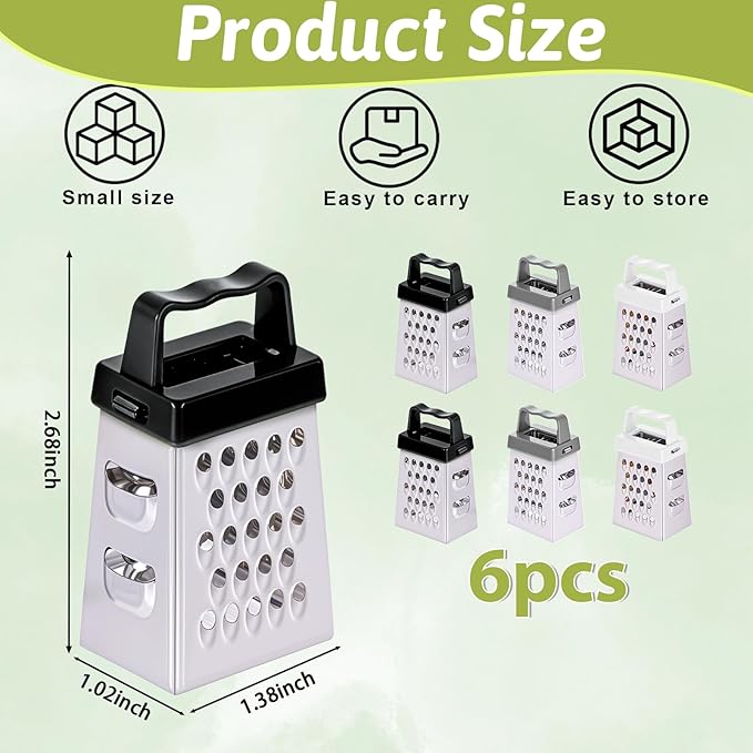 6 Pcs Mini Cheese Grater Professional Box Grater Stainless Steel Fine Coarse Handheld Slicer with 4 Sides Small Box Food Shredder Safe Zester