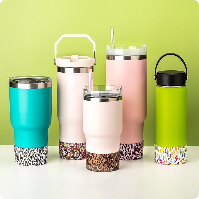 Silicone Boot for Stanley Quencher Tumbler 20/30/40 oz & Stanley IceFlow 20/30oz,Owala 24/40 oz, Cup Boot Sleeve 40oz Bottom Protector for Bottom Size 2.8-2.95" Cups & Bottles BPA-Free(Pink Leopard)