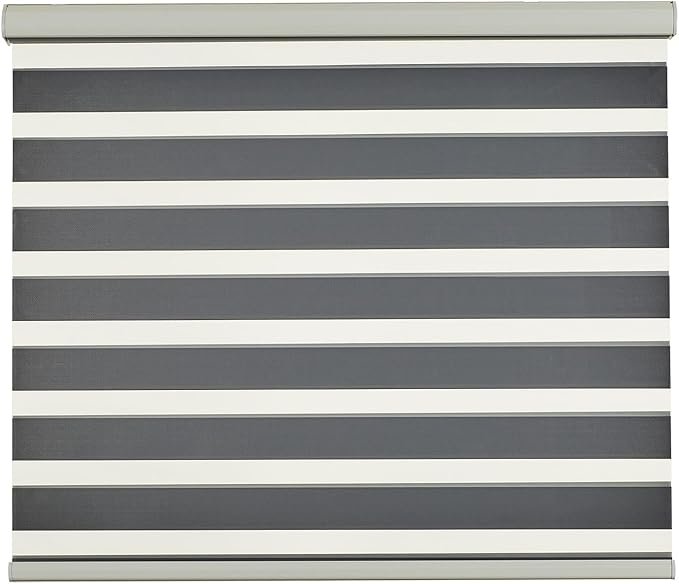 Persilux Cordless Zebra Blinds for Indoor Windows, Free-Stop Cordless, Light Filtering Sheer Shades Dual Layer for Day and Night, Roller Shades for Home (34.25" W X 64" H, Grey)